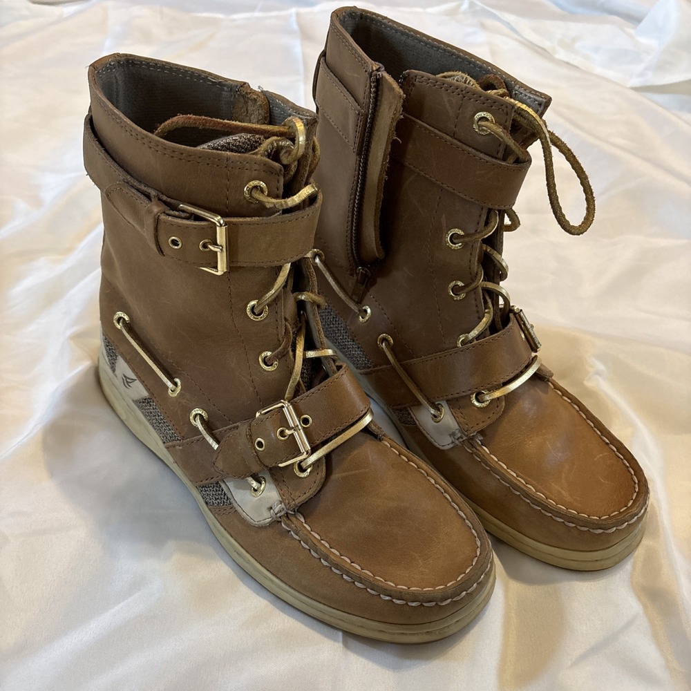 Sperry Top Sider Womens Huntley Sahara Boots Booties Sz 8 M Brown Leather - Picture 1 of 13